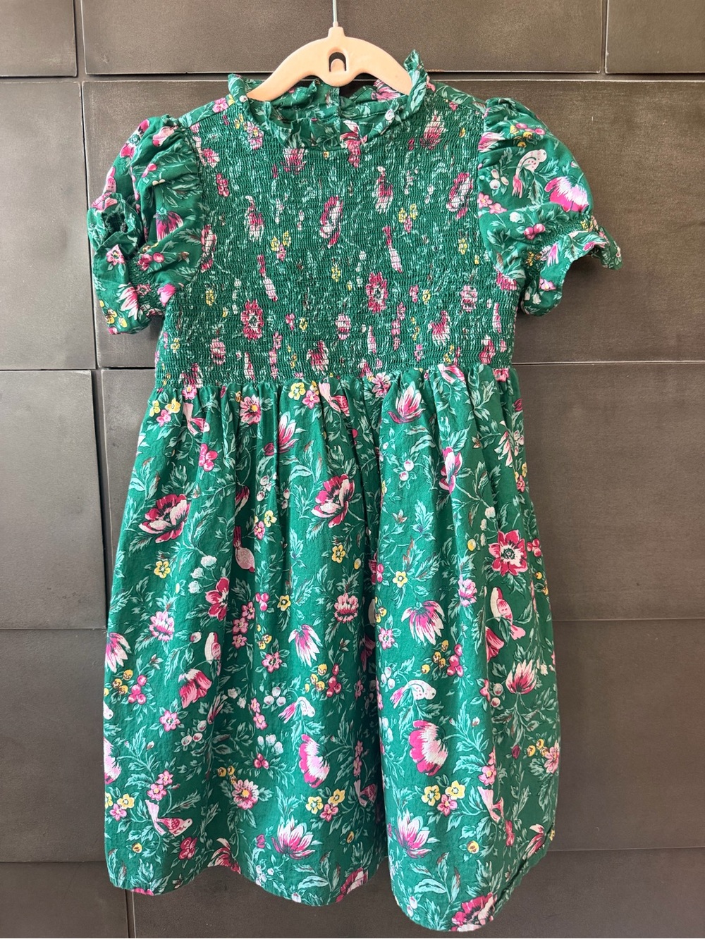 Janie and Jack Green Floral Hannah Smocked Dress 6T